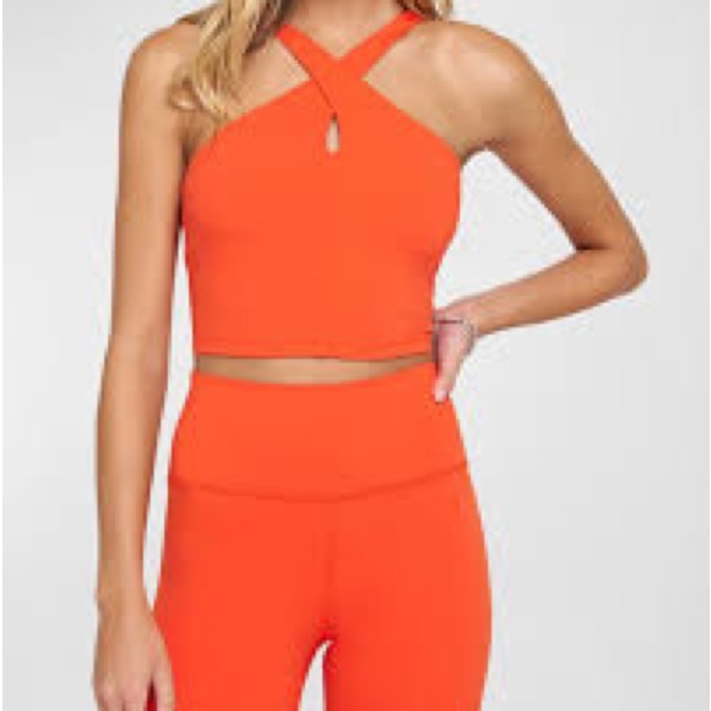SPIRITUAL GANGSTER Jules Cross-Neck Cropped Tank Top tigerlily red orange medium